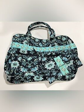 Lemon Hill Quilted Bag & Wallet Set Floral Black and Teal